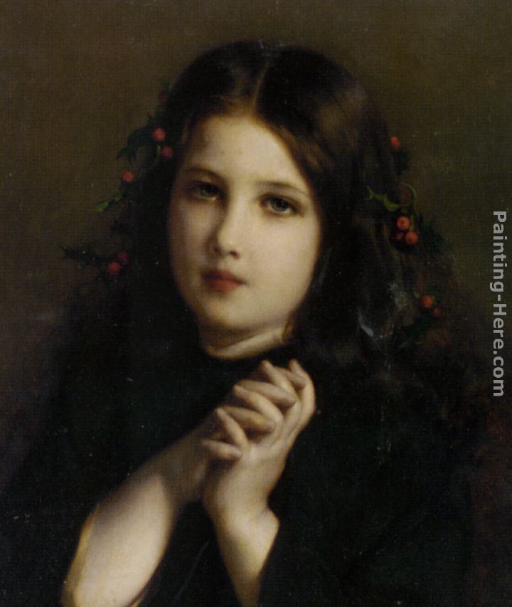 Etienne Adolphe Piot A Young Girl with Holly Berries